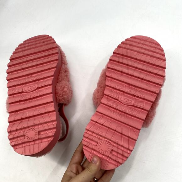 Ugg Pink Shearling Sling Back Slippers - Picture 4 of 6